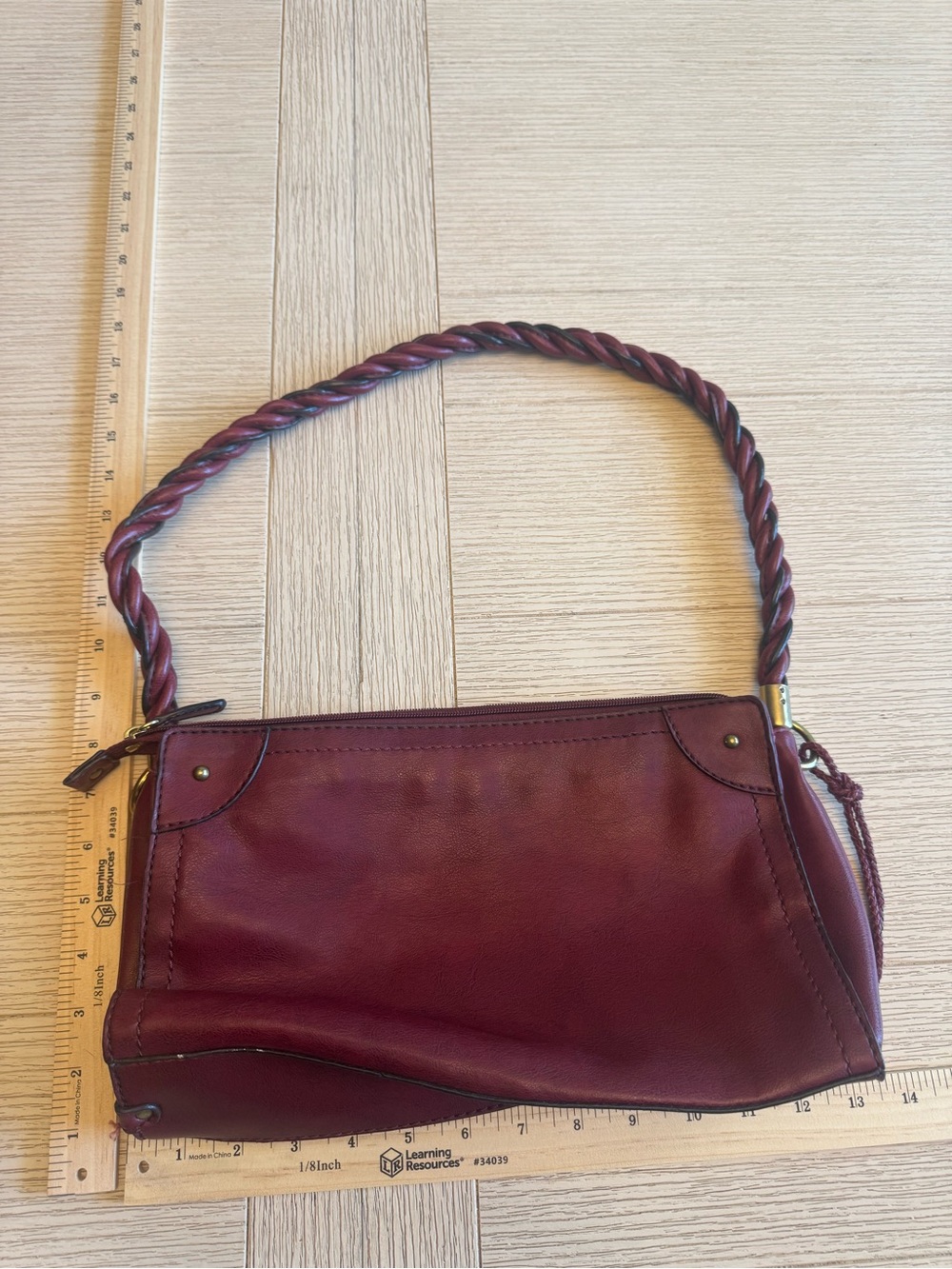 Madison Studio Burgundy Twisted-Handle Leather Shoulder Bag